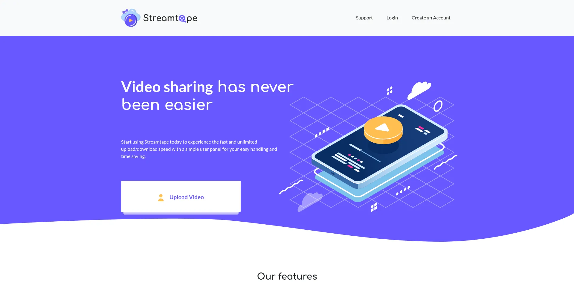 Website screenshot of Streamtape.to