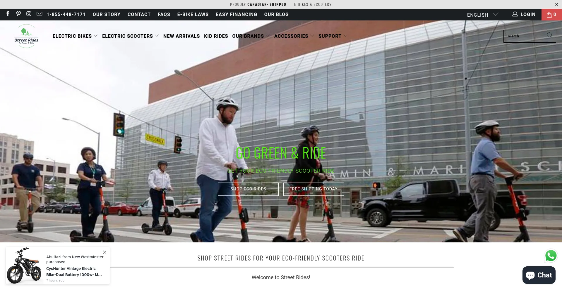 Website screenshot of Streetrides.ca
