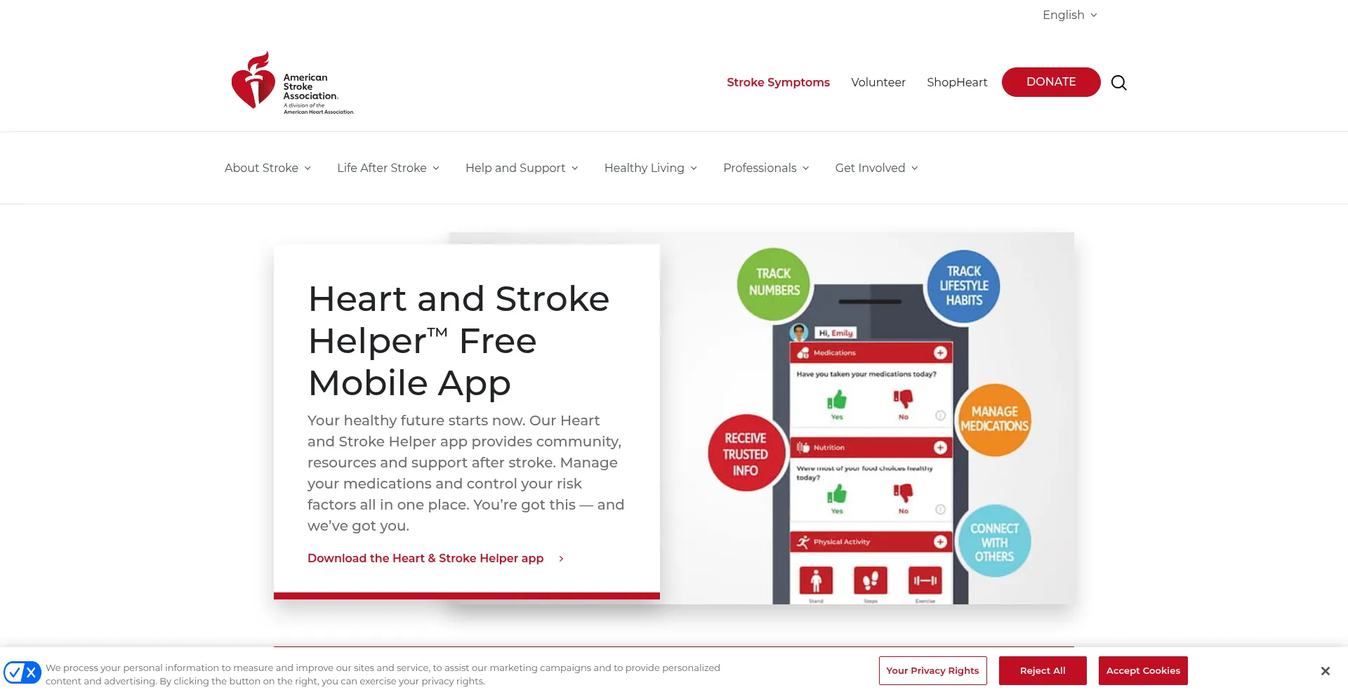 Website screenshot of Stroke.org