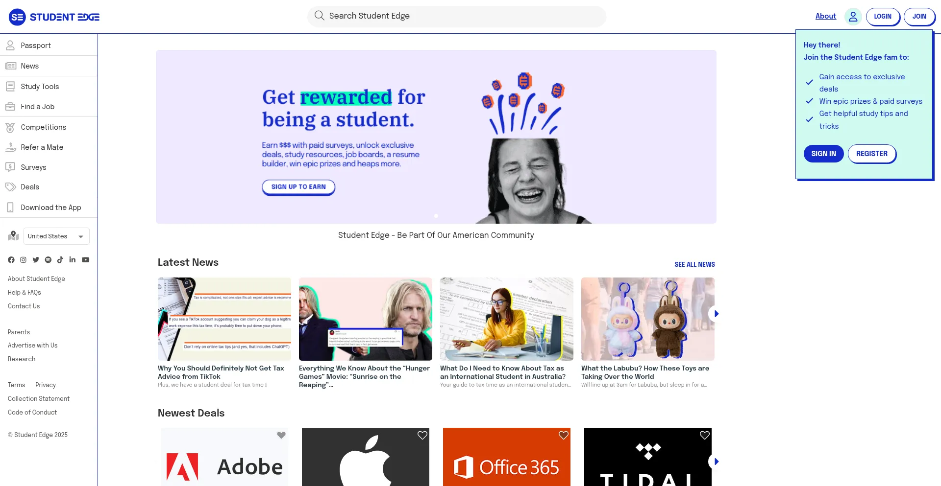 Website screenshot of Studentedge.org