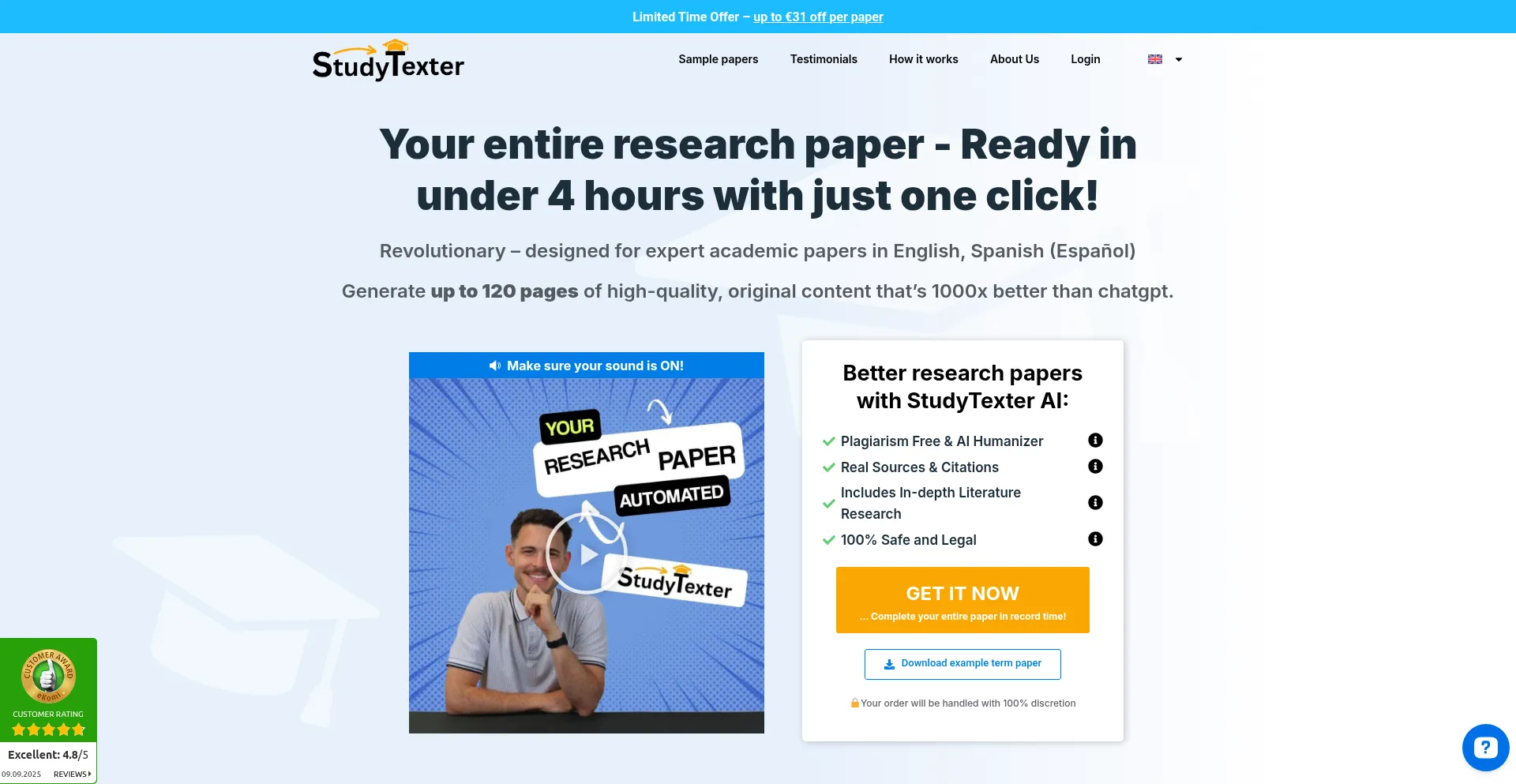 Website screenshot of Studytexter.com