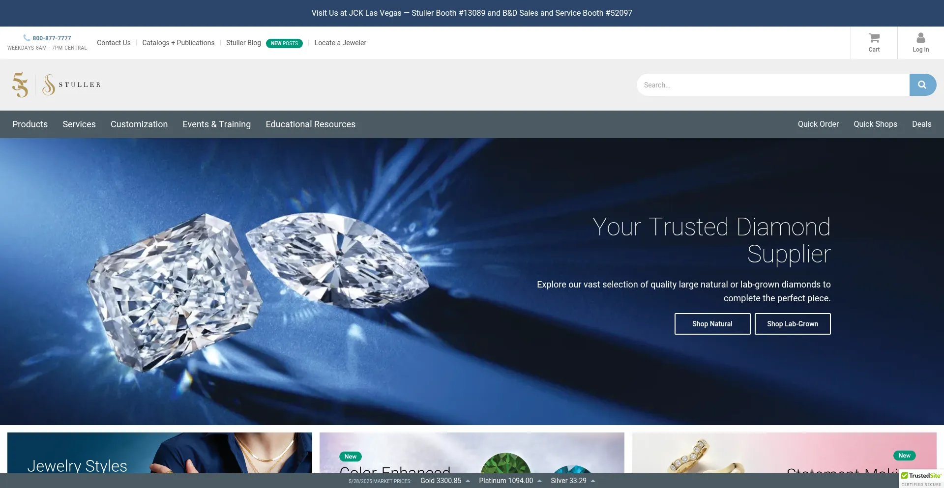 Website screenshot of Stuller.com