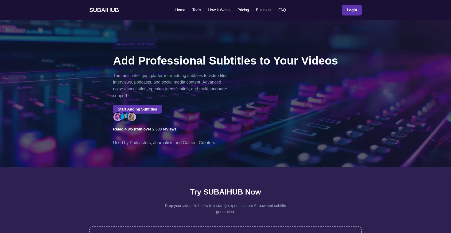Website screenshot of Subaihub.cloud