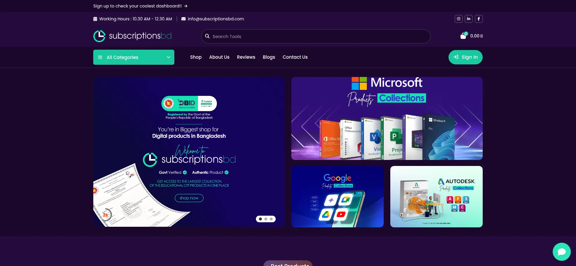 Website screenshot of Subscriptionsbd.net