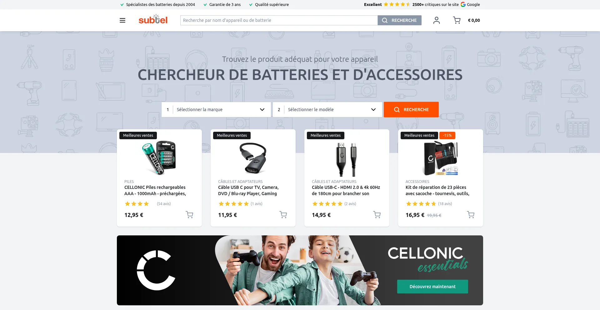 Website screenshot of Subtel.fr