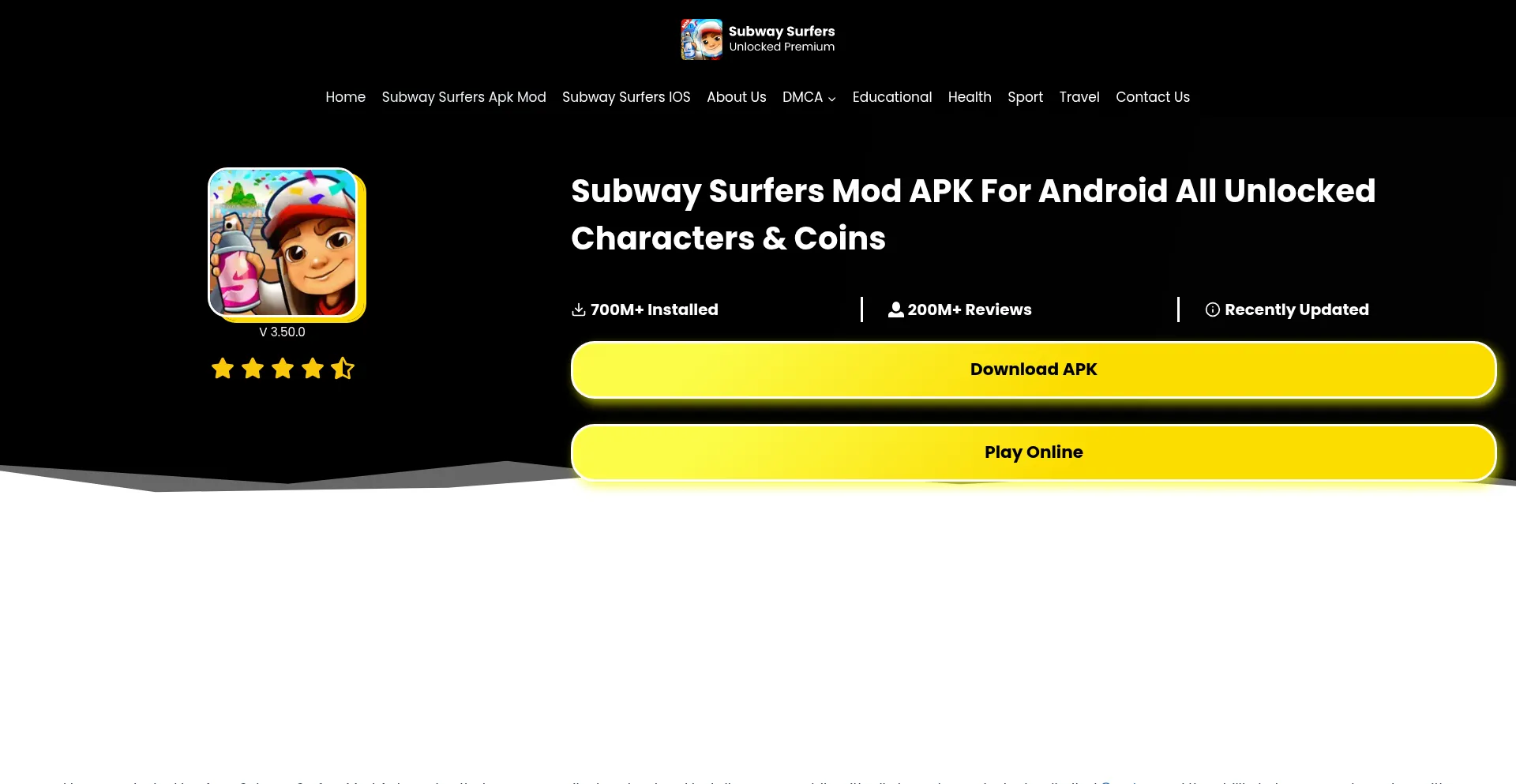 Website screenshot of Subwaysurferapk.net