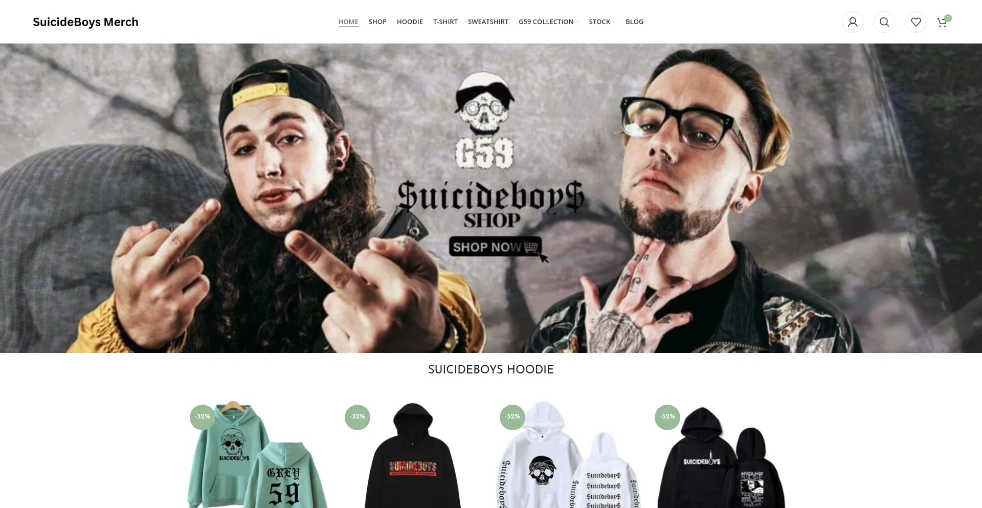 Website screenshot of Suicideboysmerchs.us