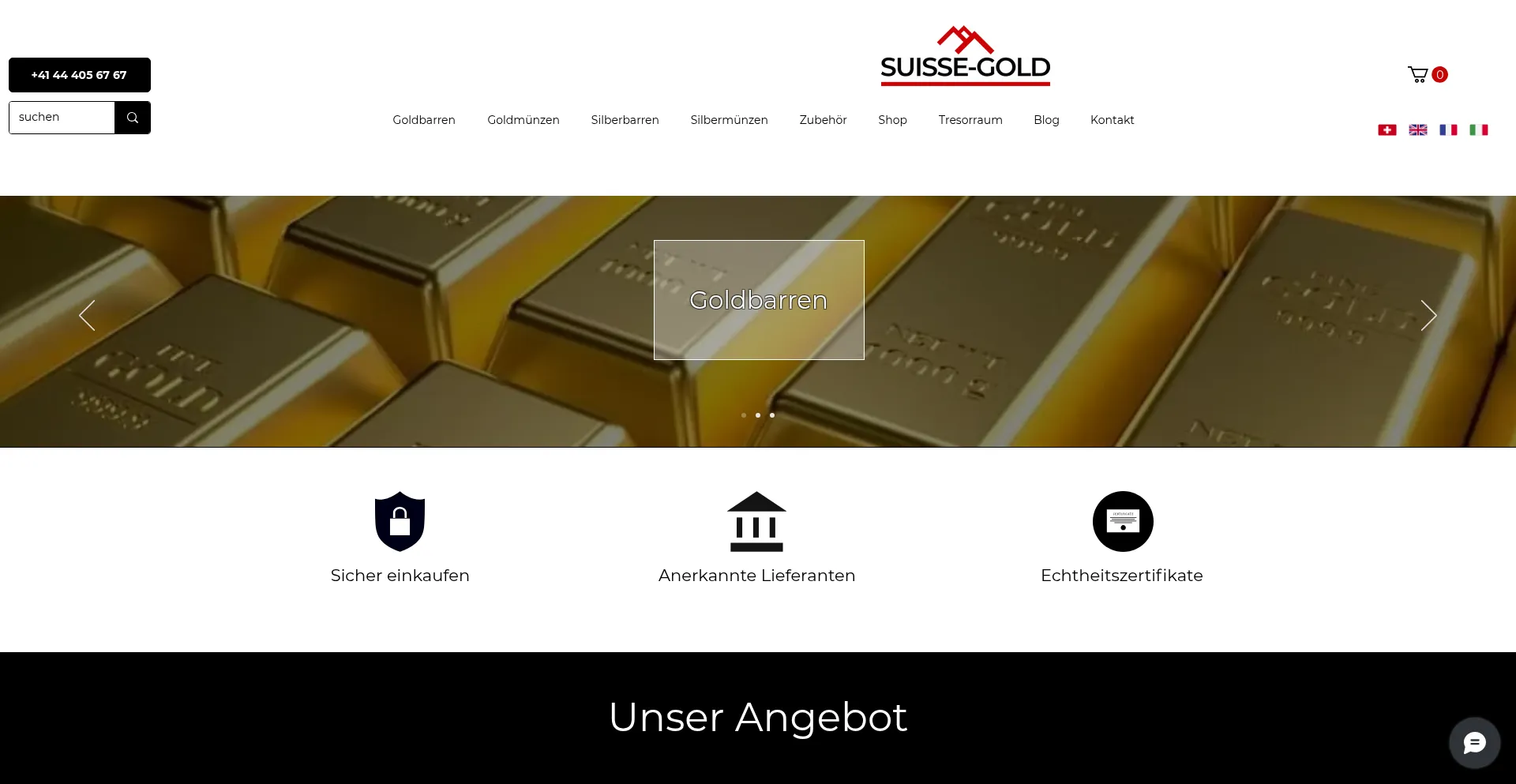 Website screenshot of Suisse-gold.com