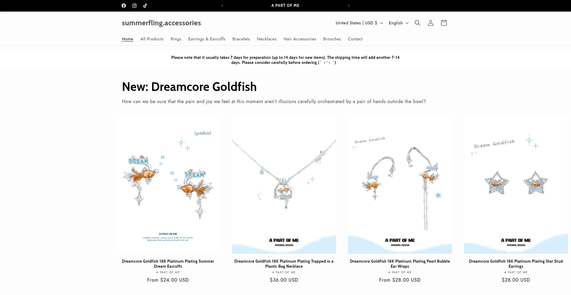Website screenshot of Summerflingaccessories.com