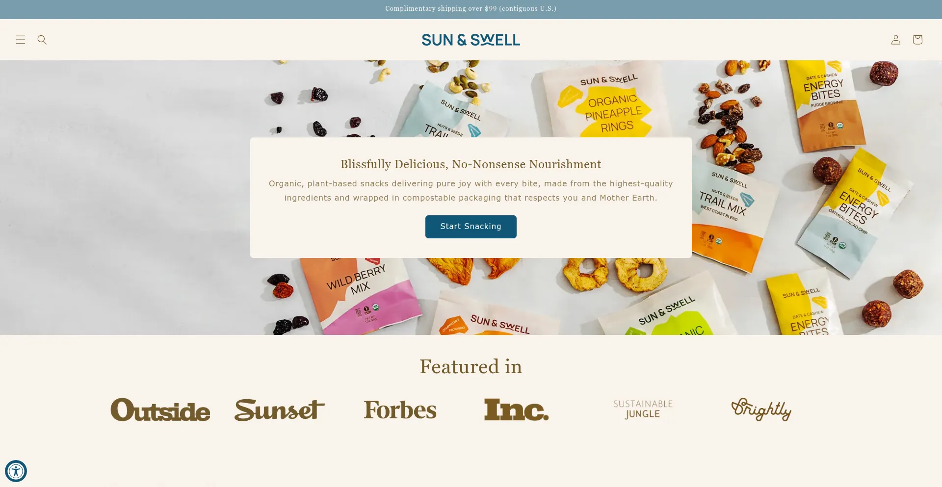Website screenshot of Sunandswellfoods.com
