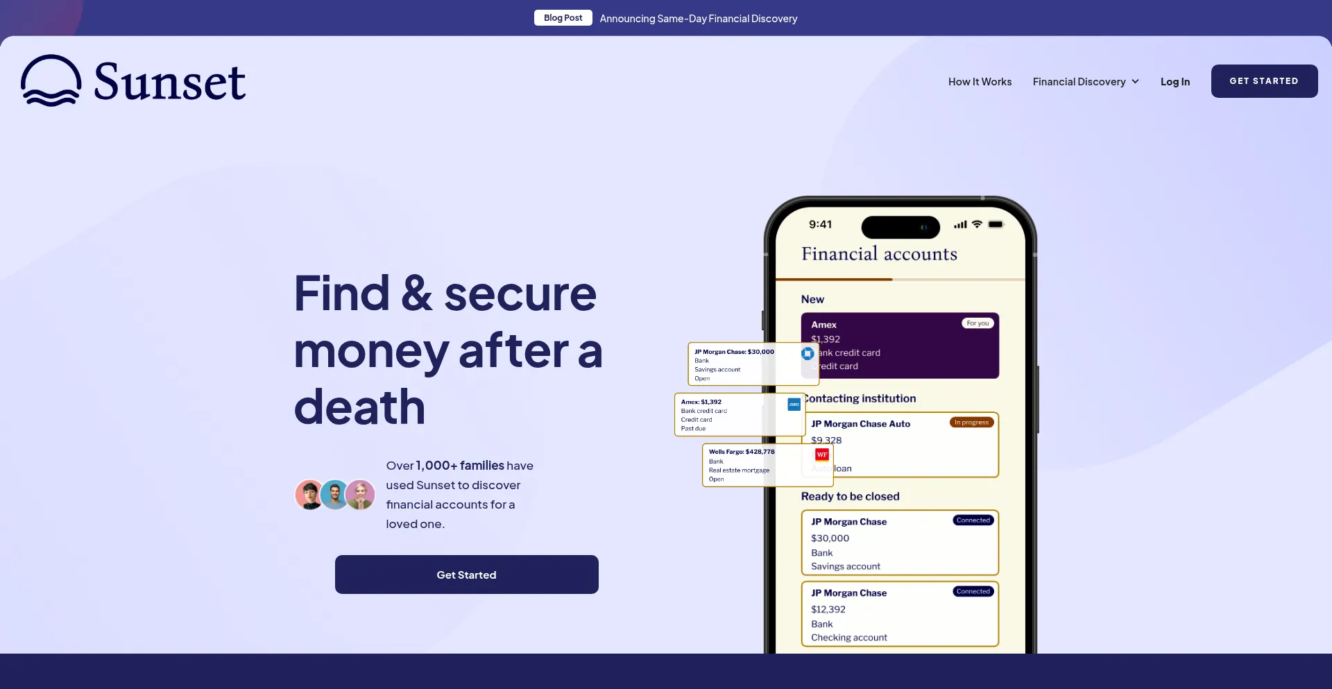 Website screenshot of Sunsetapp.com