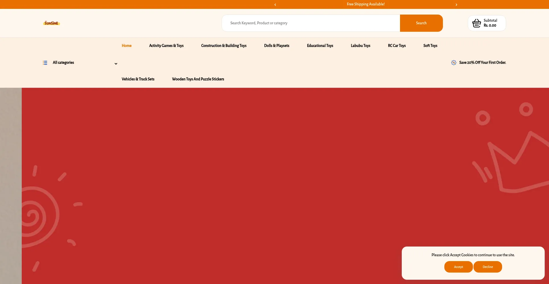 Website screenshot of Sunsine.in