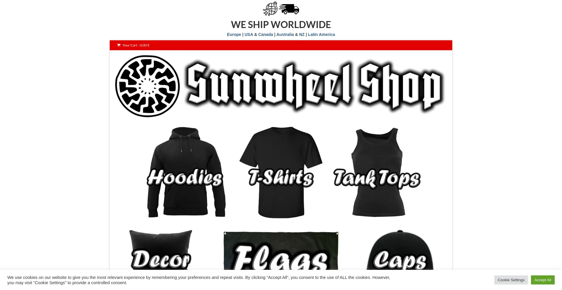 Website screenshot of Sunwheelshop.com