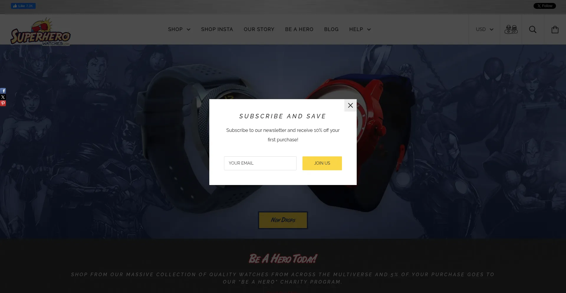 Website screenshot of Superherowatches.com
