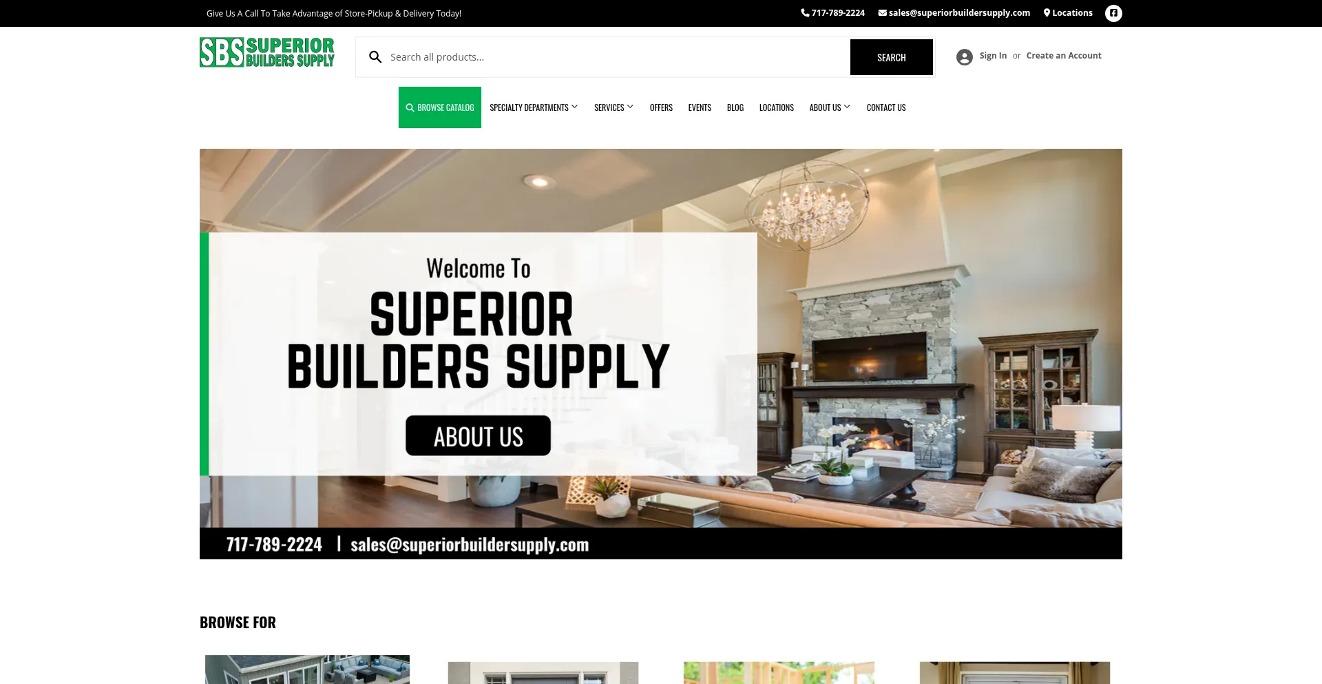 Website screenshot of Superiorbuildersupply.com