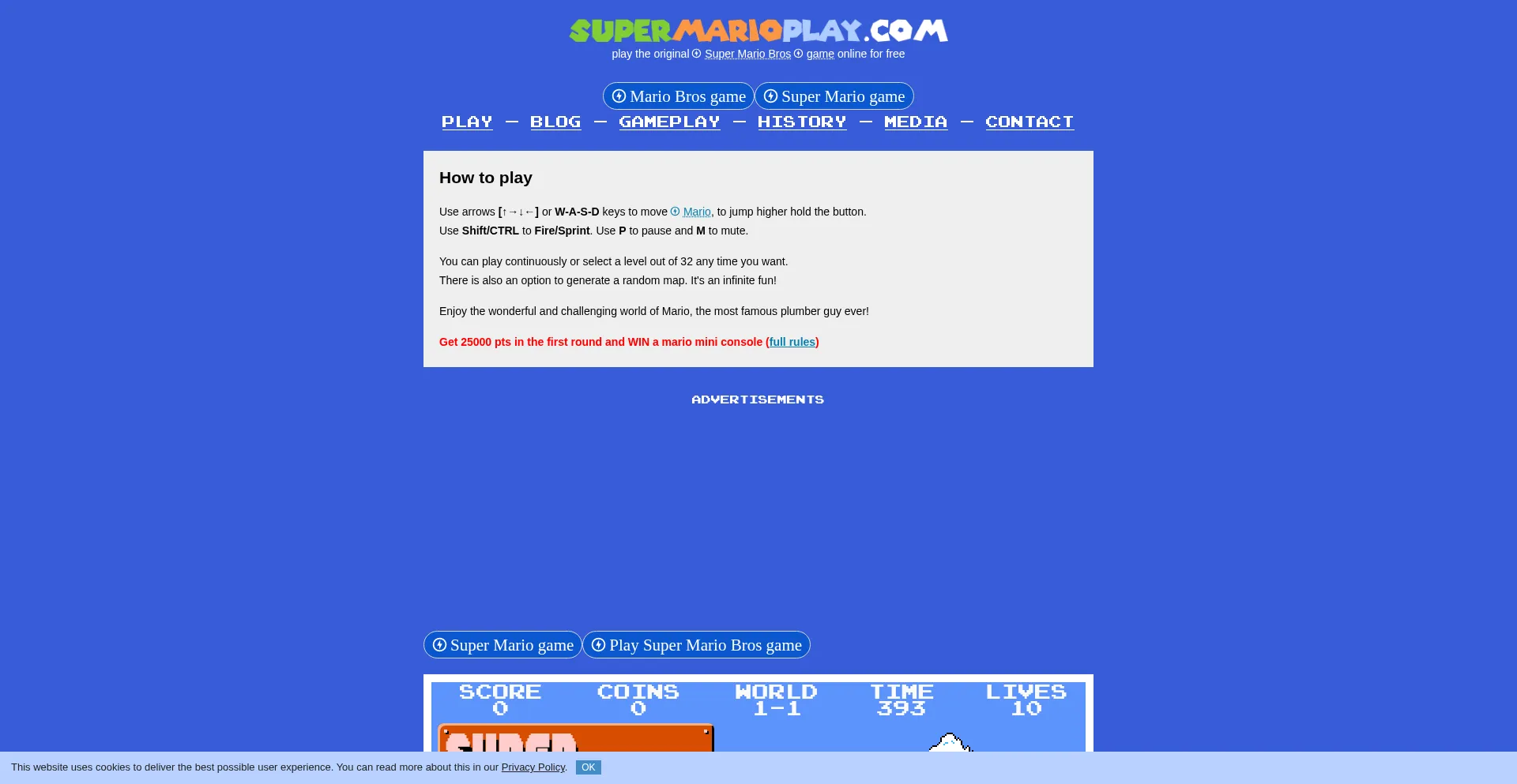 Website screenshot of Supermarioplay.com