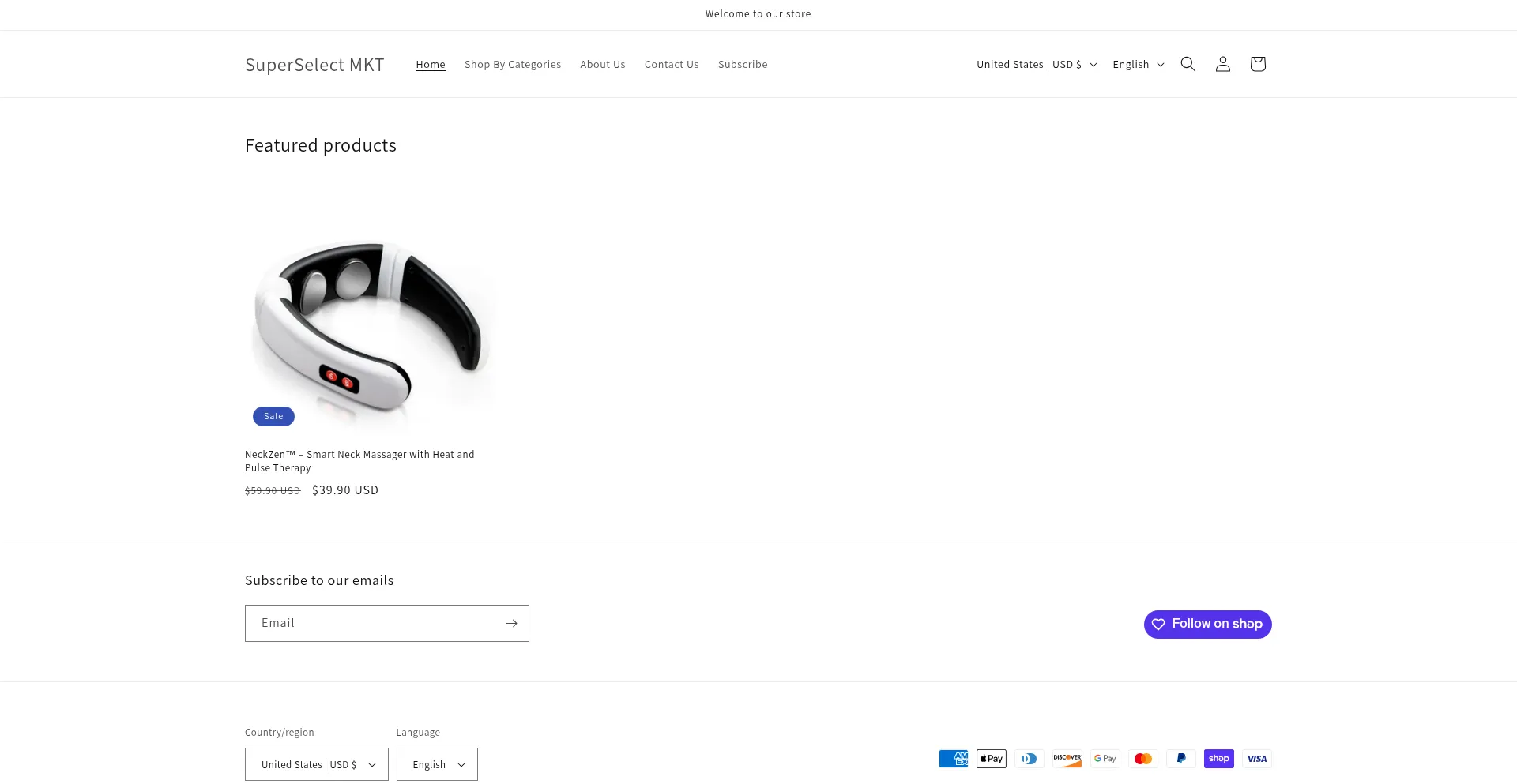 Website screenshot of Superselectmkt.shop