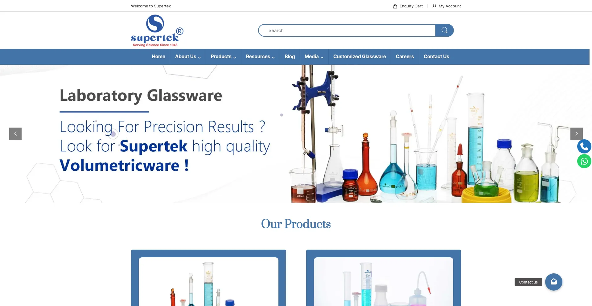 Website screenshot of Supertekglassware.com