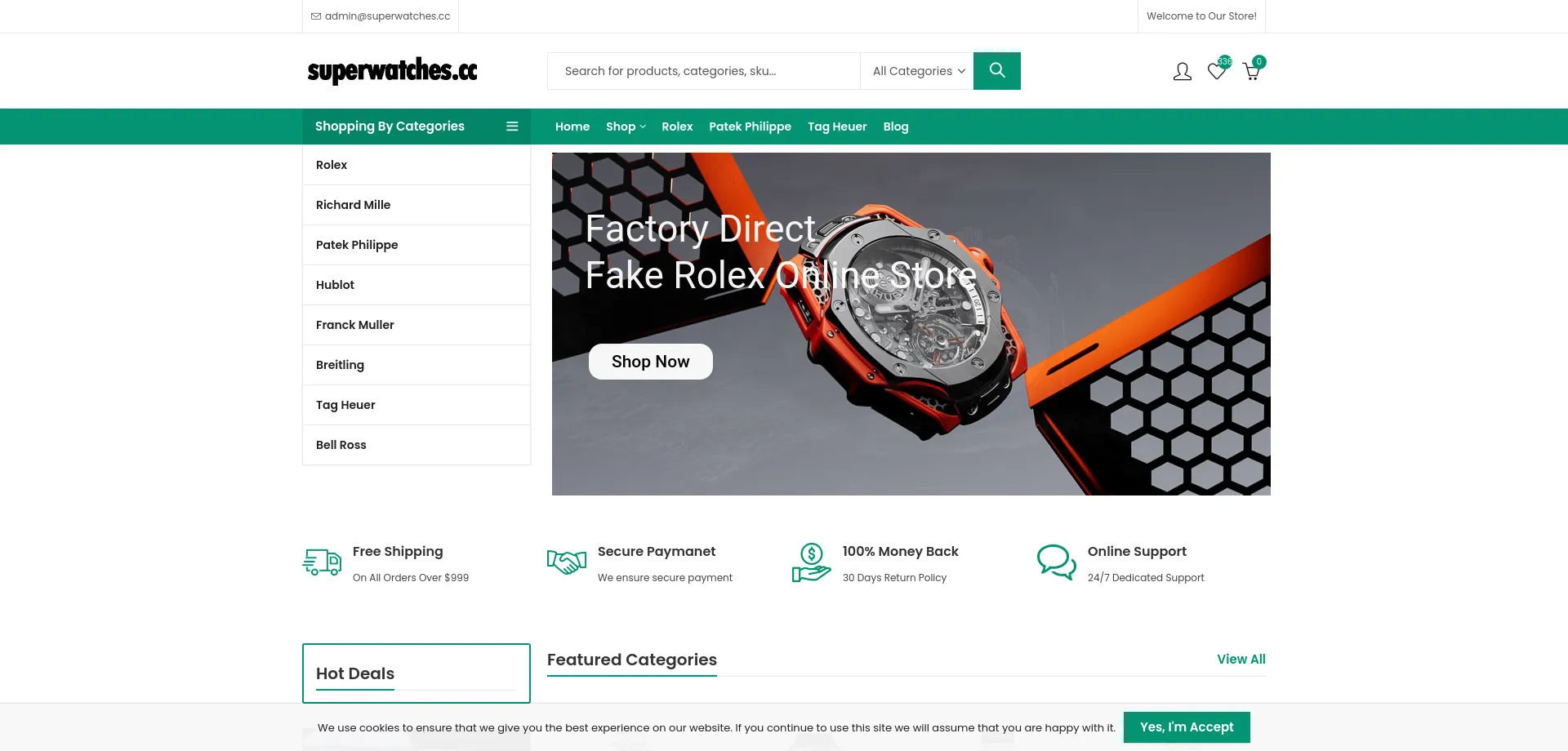 Website screenshot of Superwatches.cc