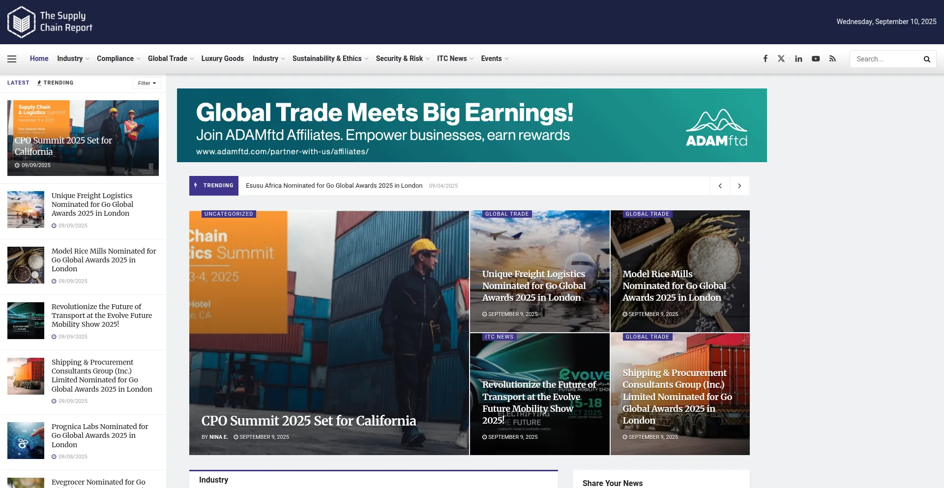 Website screenshot of Supplychainreport.org