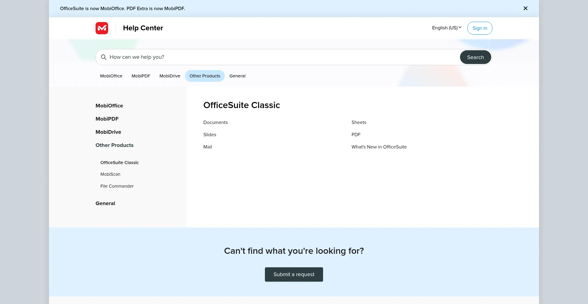 Website screenshot of Support.officesuite.com
