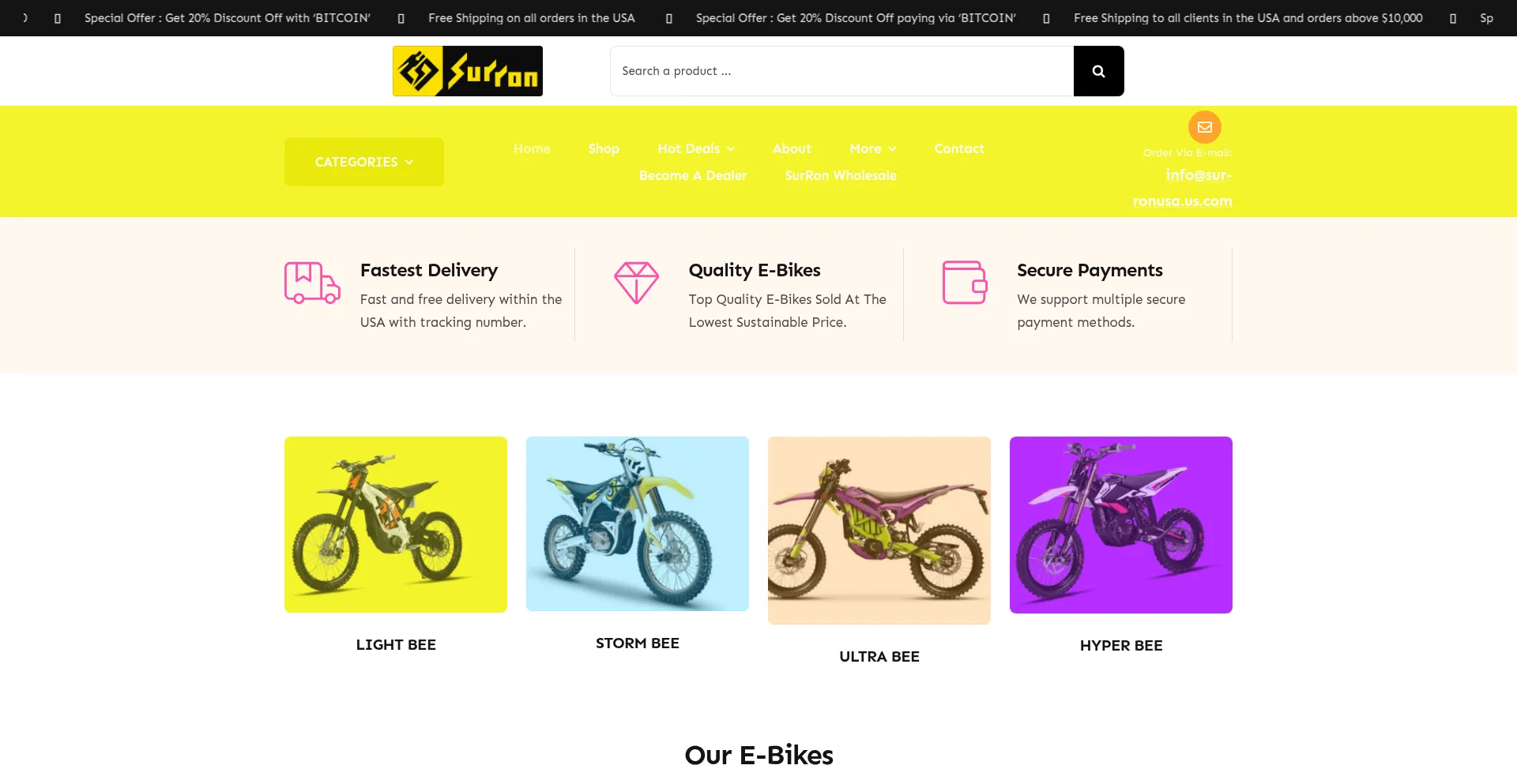 Website screenshot of Sur-ronusa.us.com