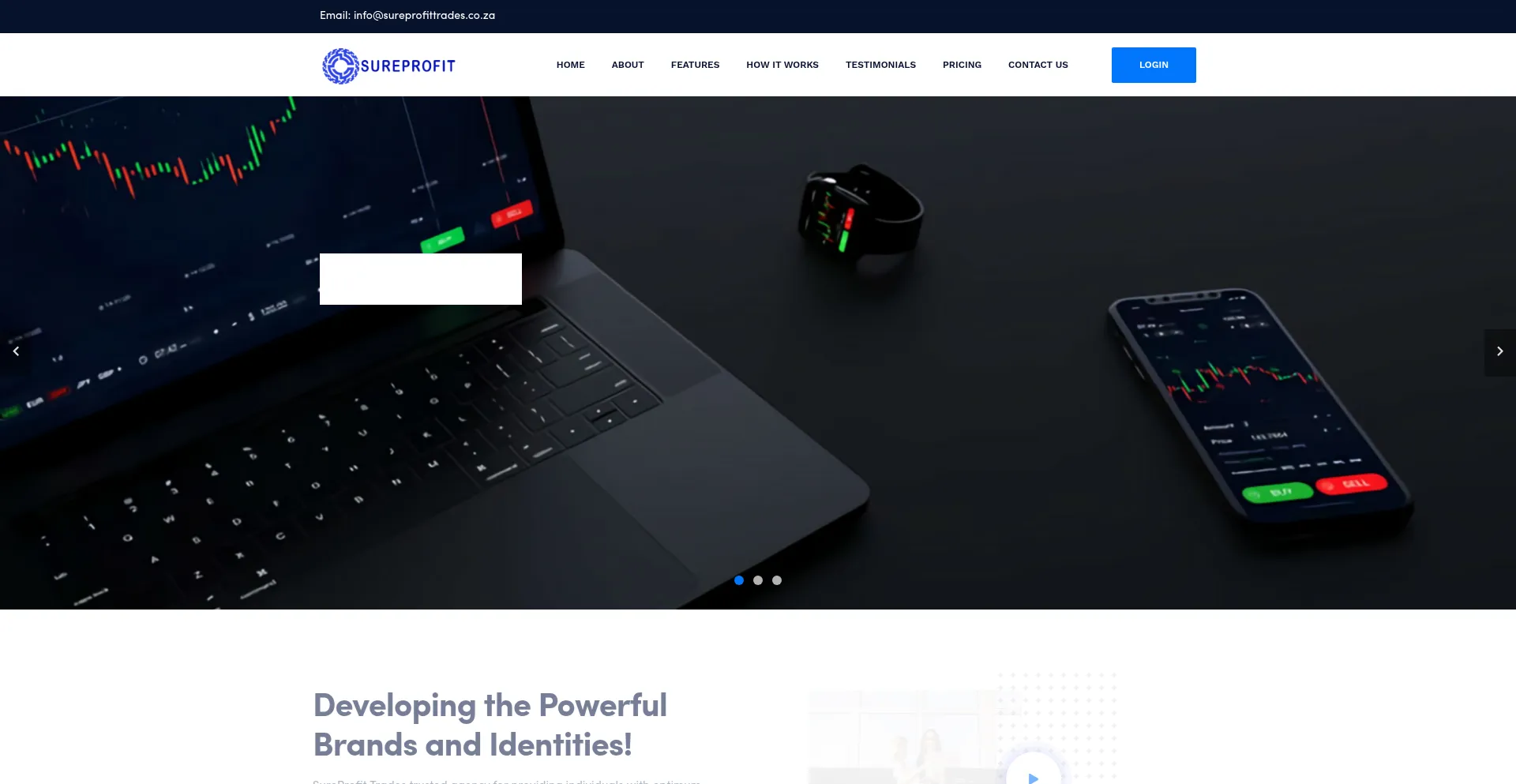 Website screenshot of Sureprofittrades.co.za