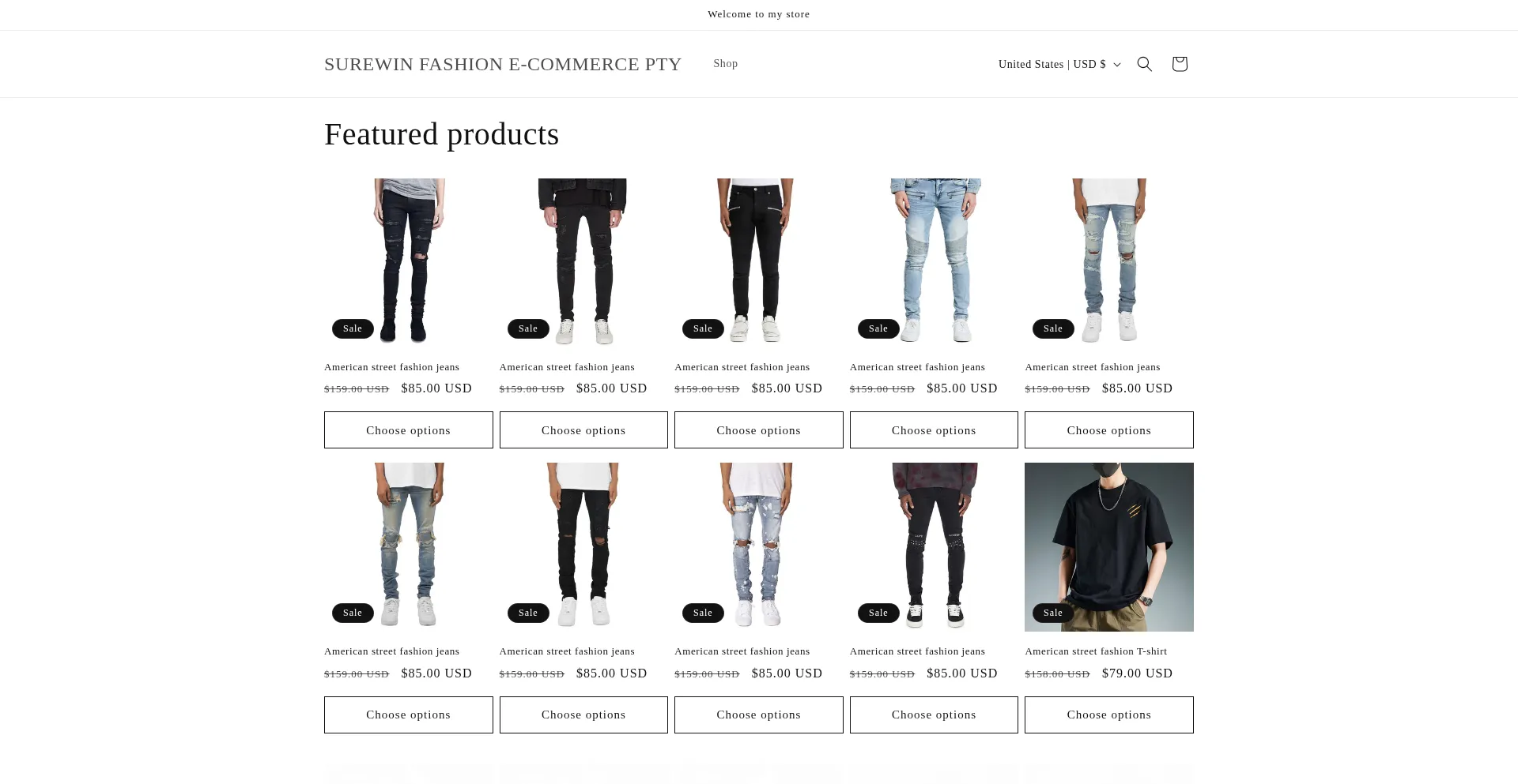 Website screenshot of Surewinfashion.shop