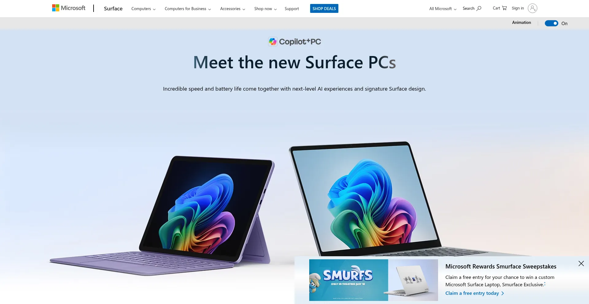Website screenshot of Surface.com