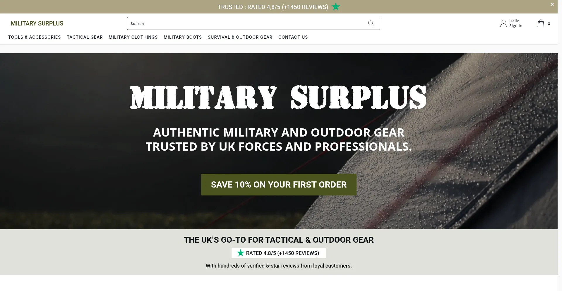 Website screenshot of Surplus-military.com