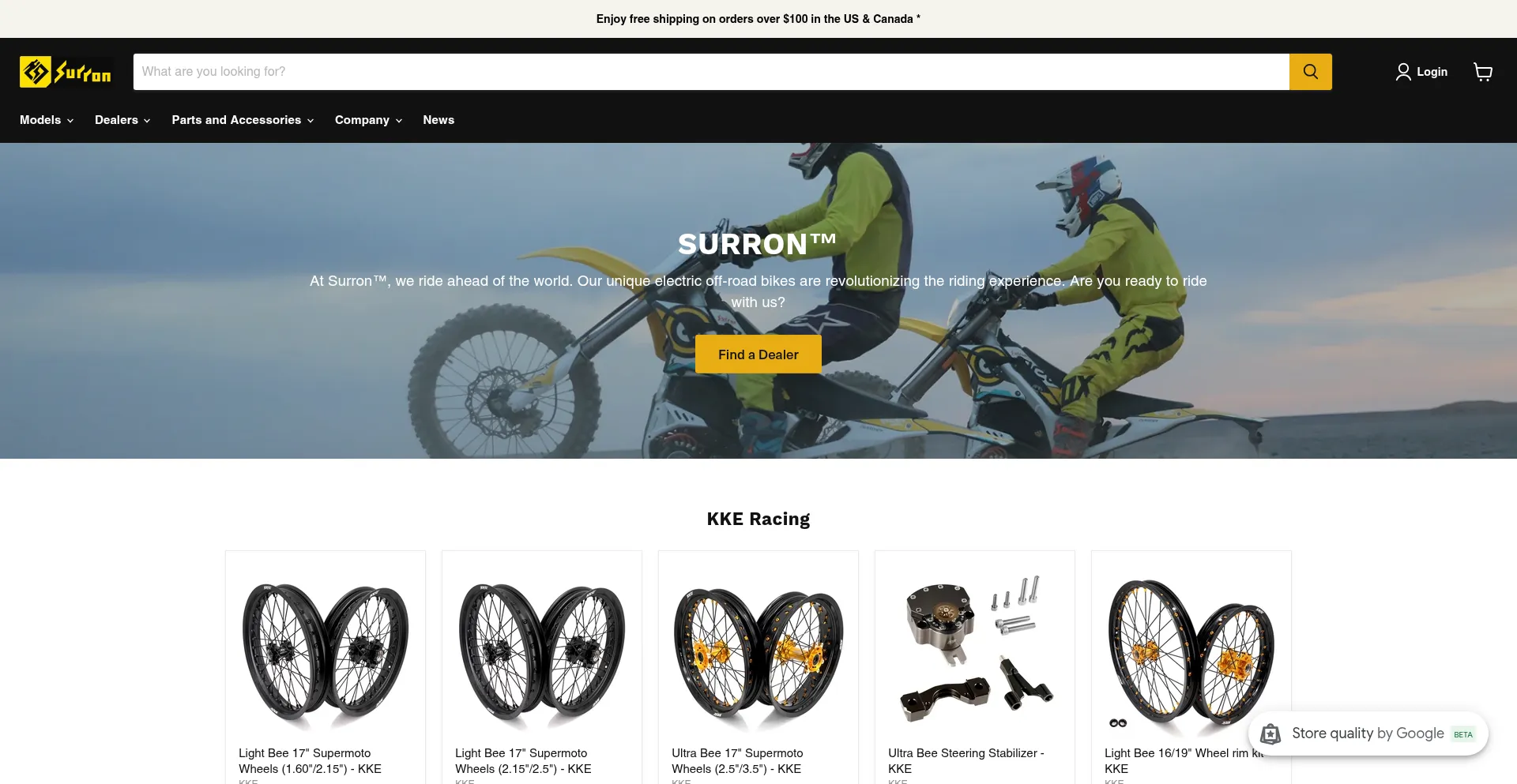 Website screenshot of Surron.com