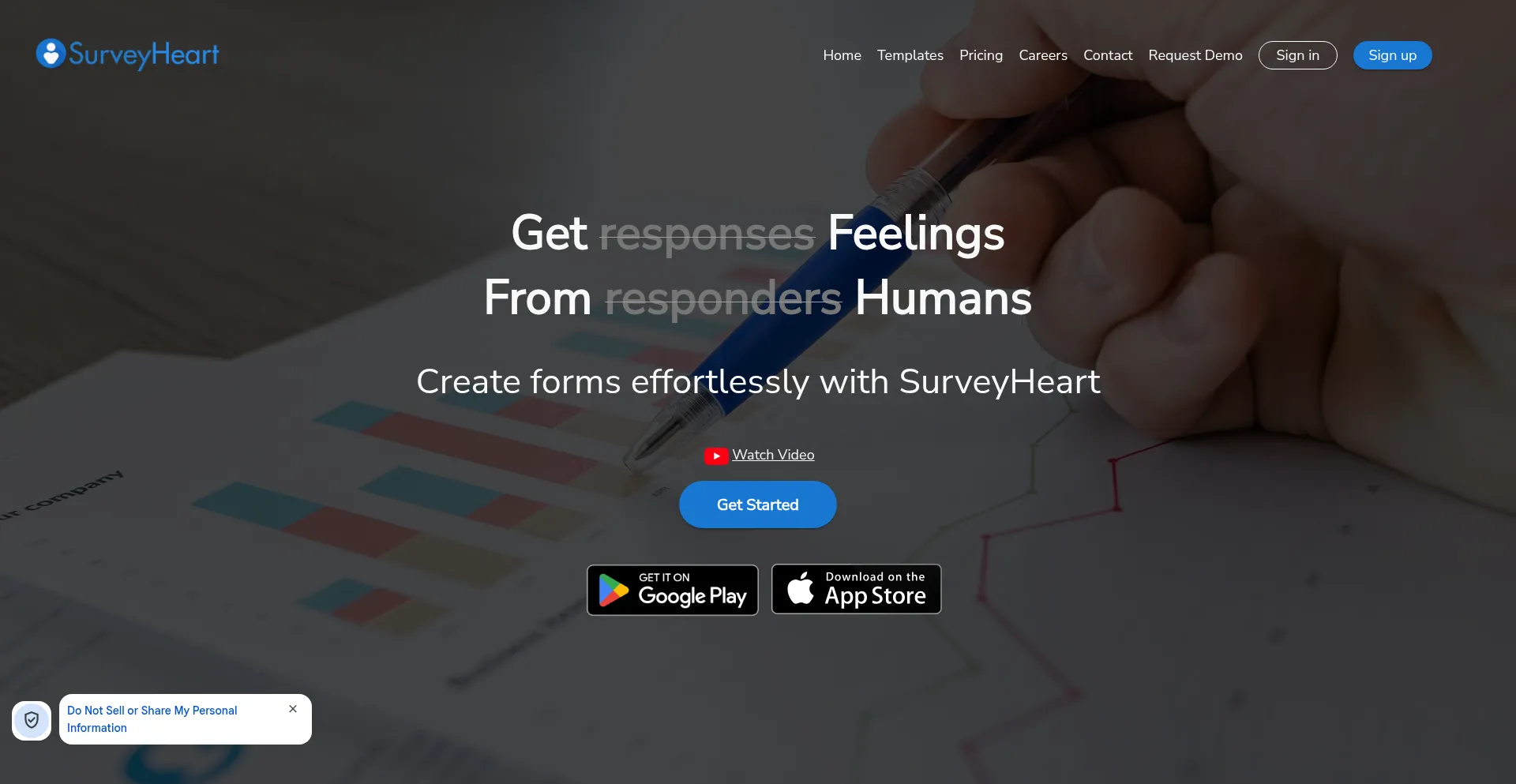 Website screenshot of Surveyheart.com