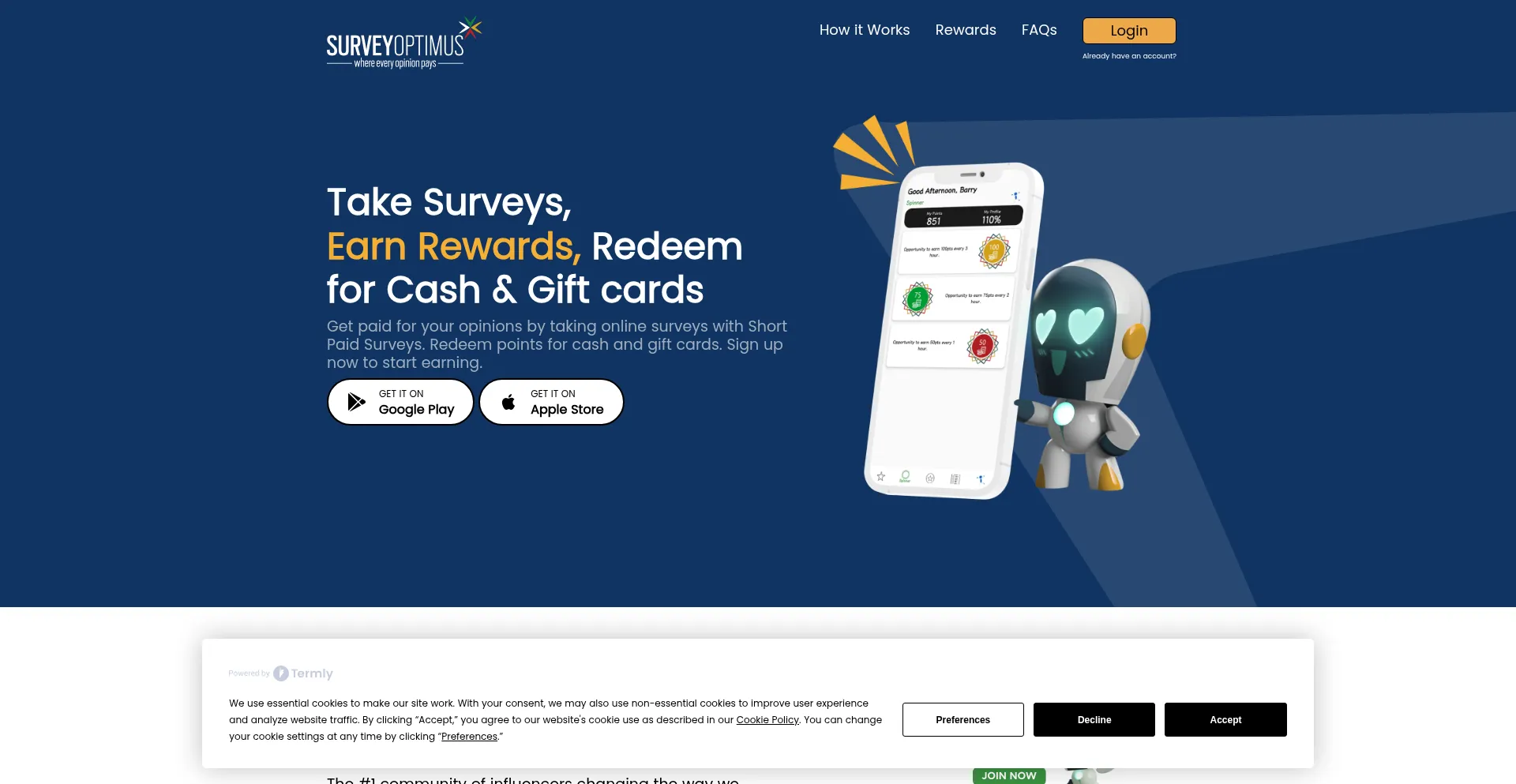 Website screenshot of Surveyoptimus.com