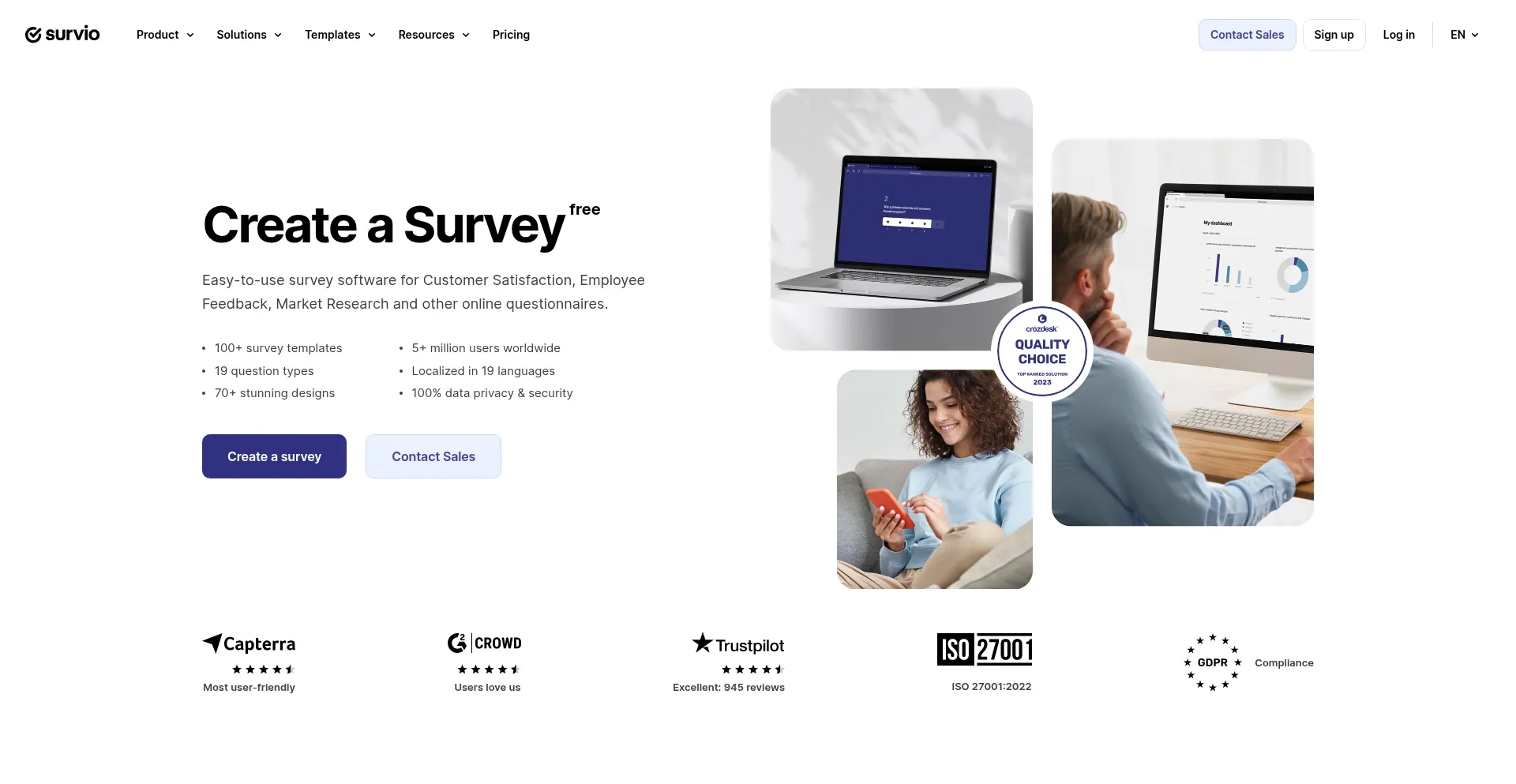 Website screenshot of Survio.com