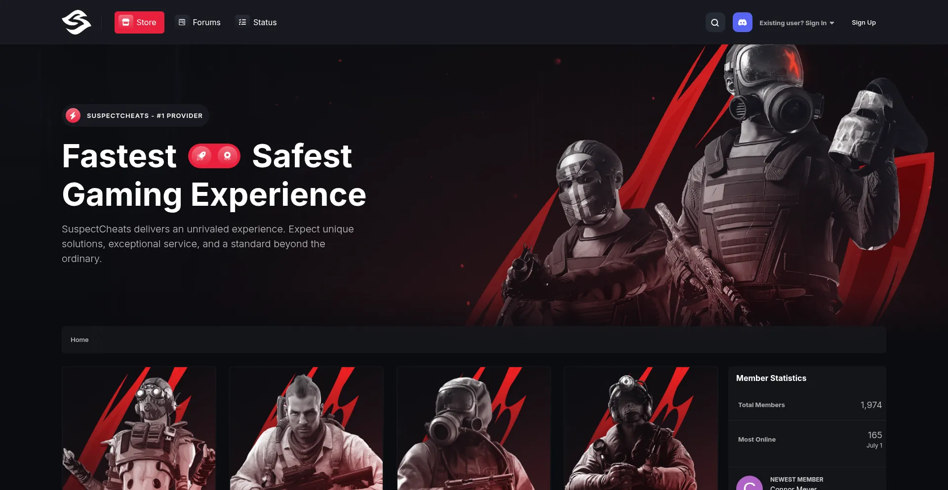 Website screenshot of Suspectcheats.com