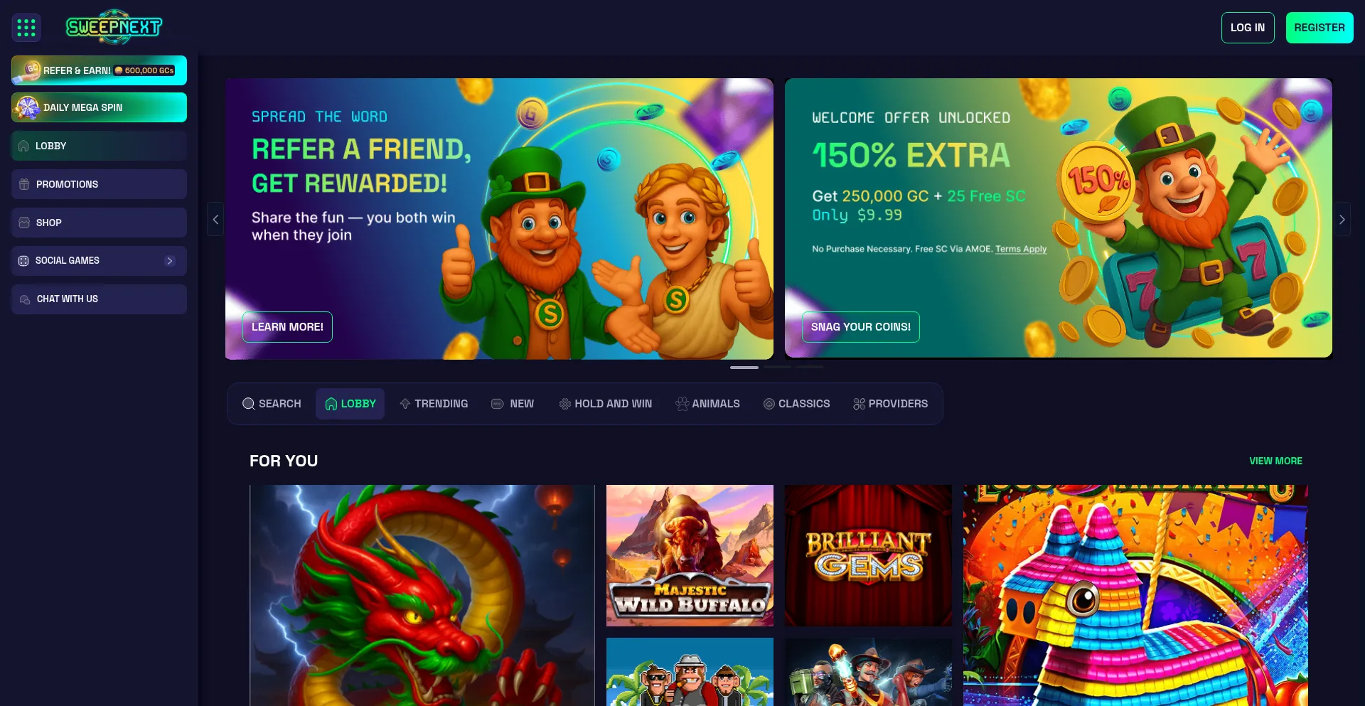 Website screenshot of Sweepnext.com