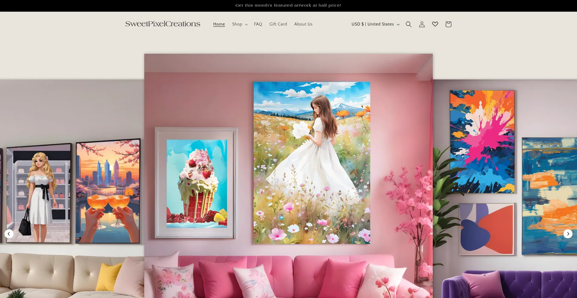 Website screenshot of Sweetpixelcreations.com