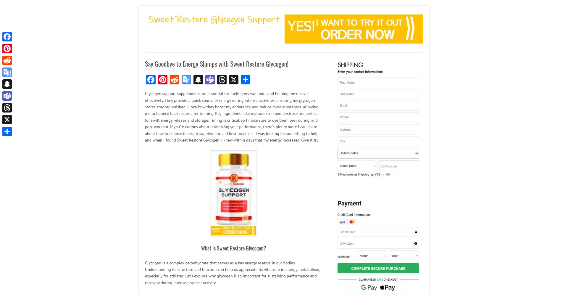 Website screenshot of Sweetrestoregylcogen.com