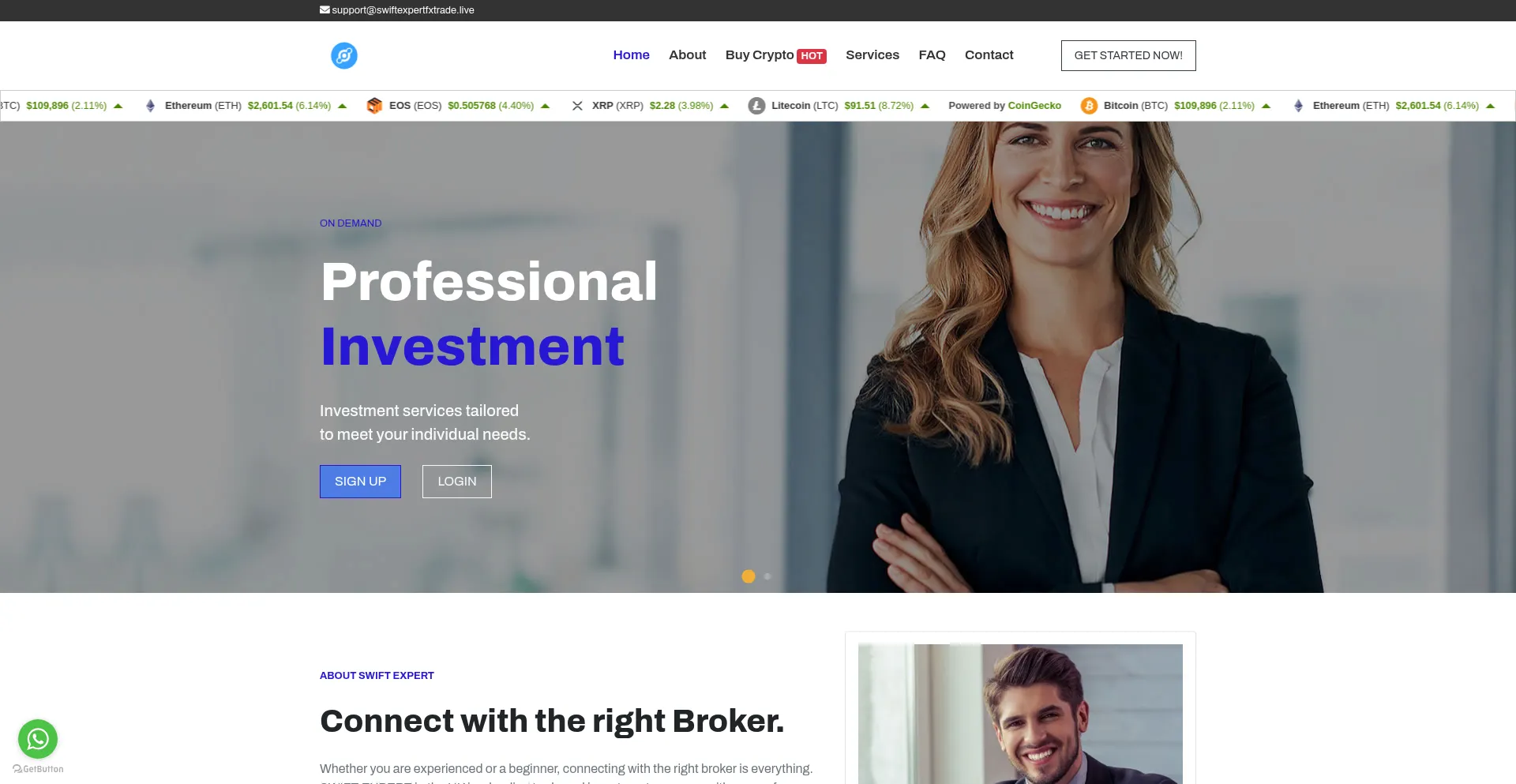 Website screenshot of Swiftexpertfxtrade.live