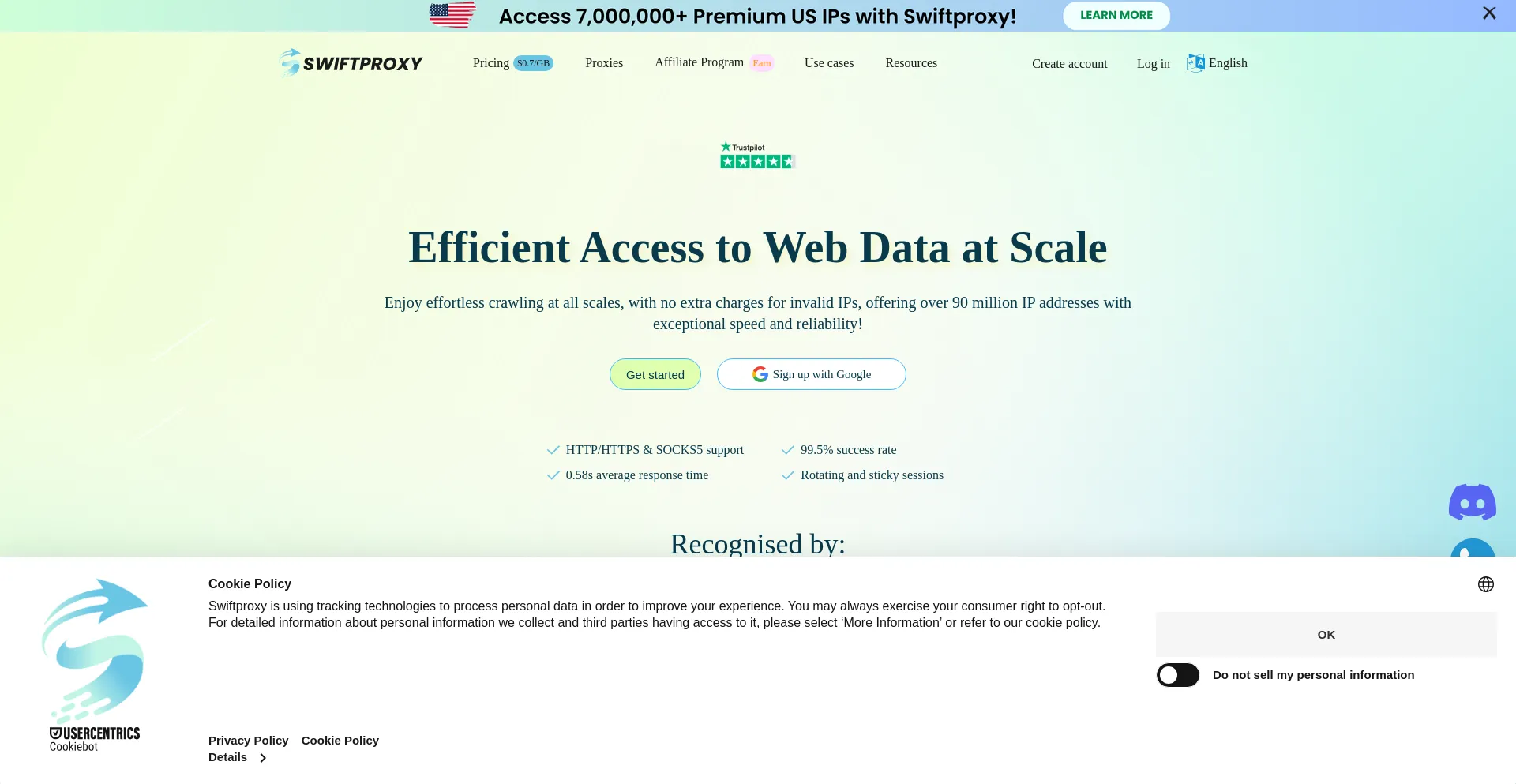 Website screenshot of Swiftproxy.net