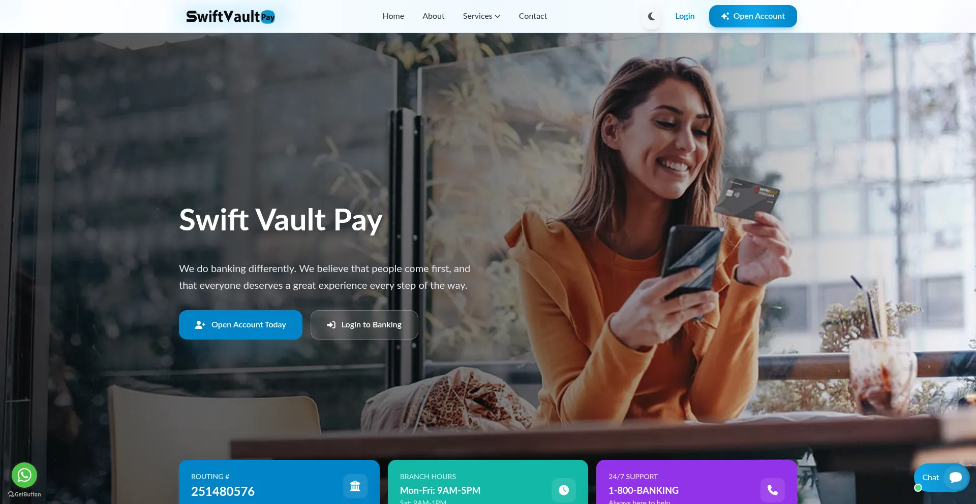 Website screenshot of Swiftvaultpay.com.imfsupportservice.org