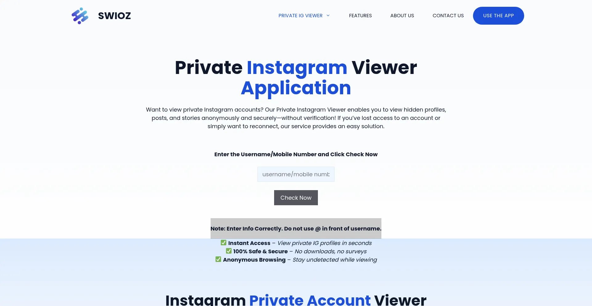 Website screenshot of Swioz.com