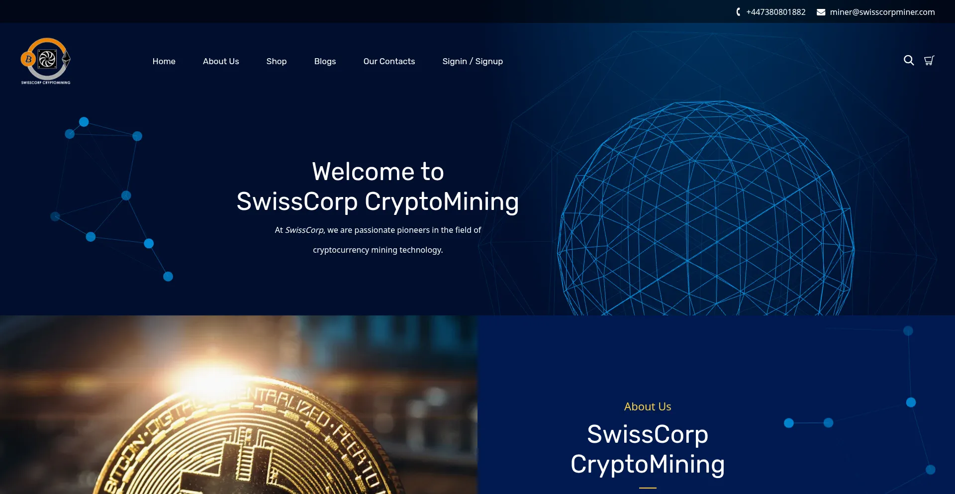 Website screenshot of Swisscorpminer.com