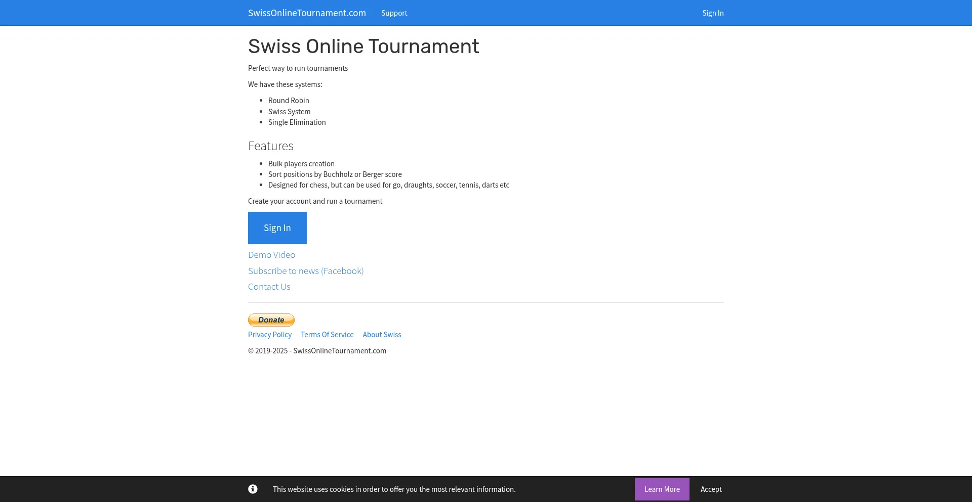 Website screenshot of Swissonlinetournament.com