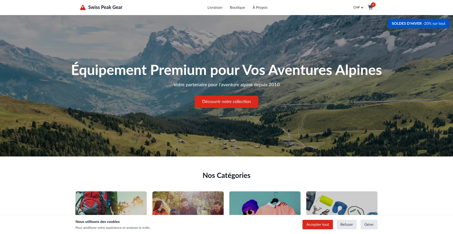 Website screenshot of Swisspeakgear.com