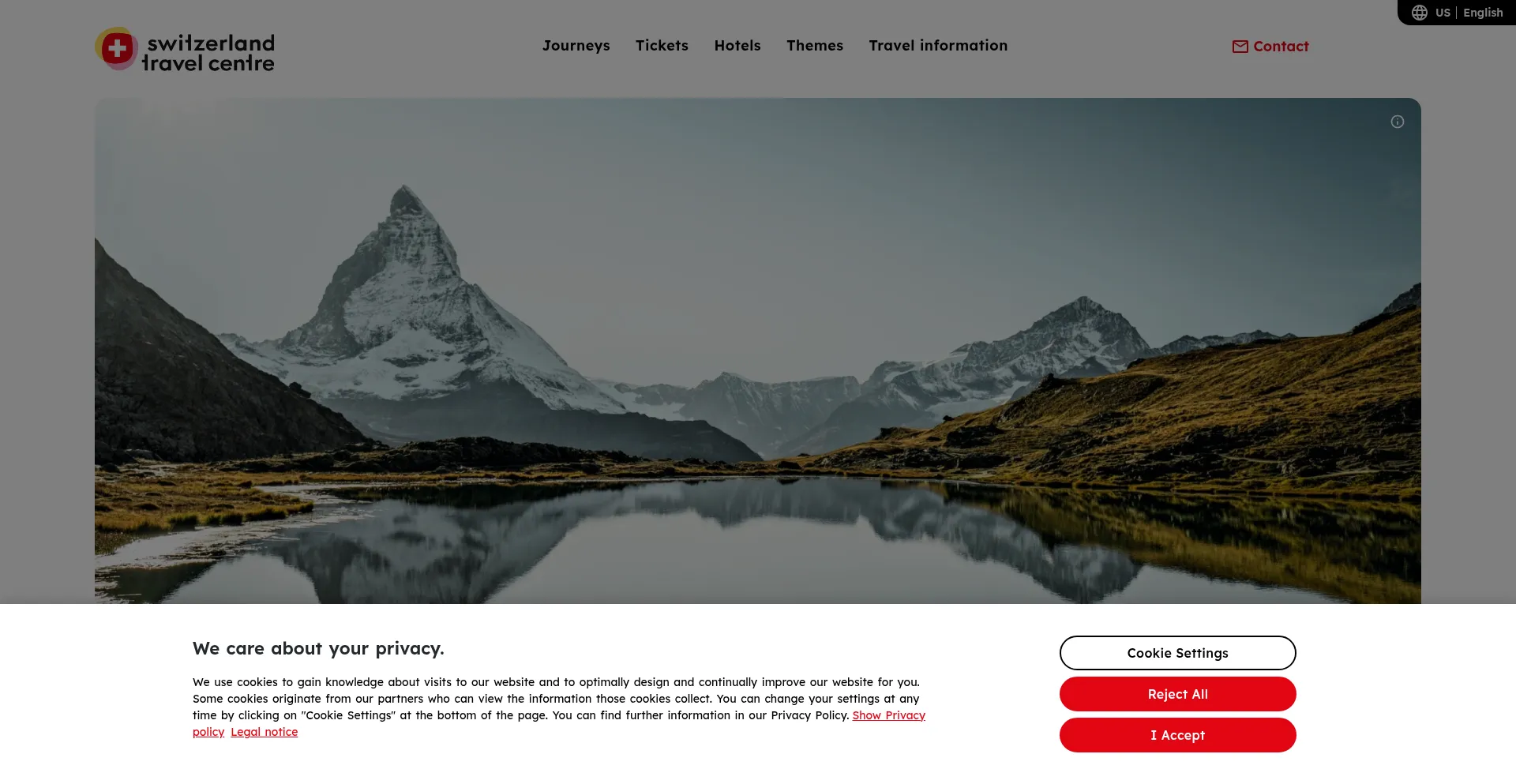 Website screenshot of Switzerlandtravelcentre.com