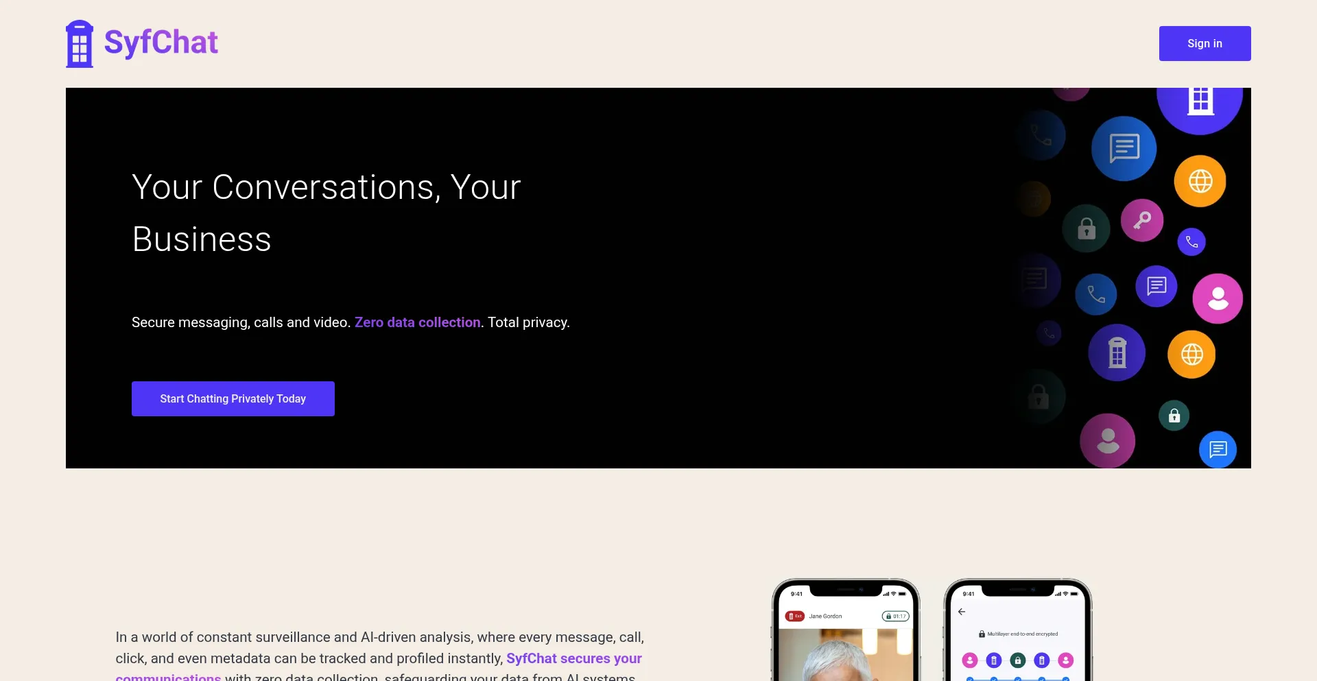 Website screenshot of Syfchat.com