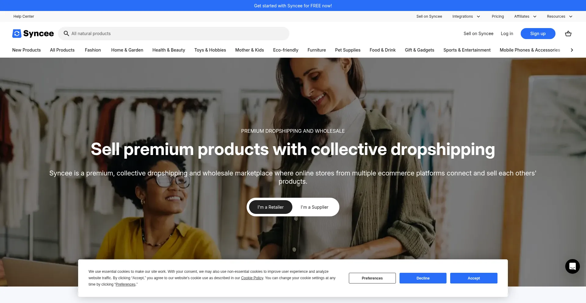 Website screenshot of Syncee.com