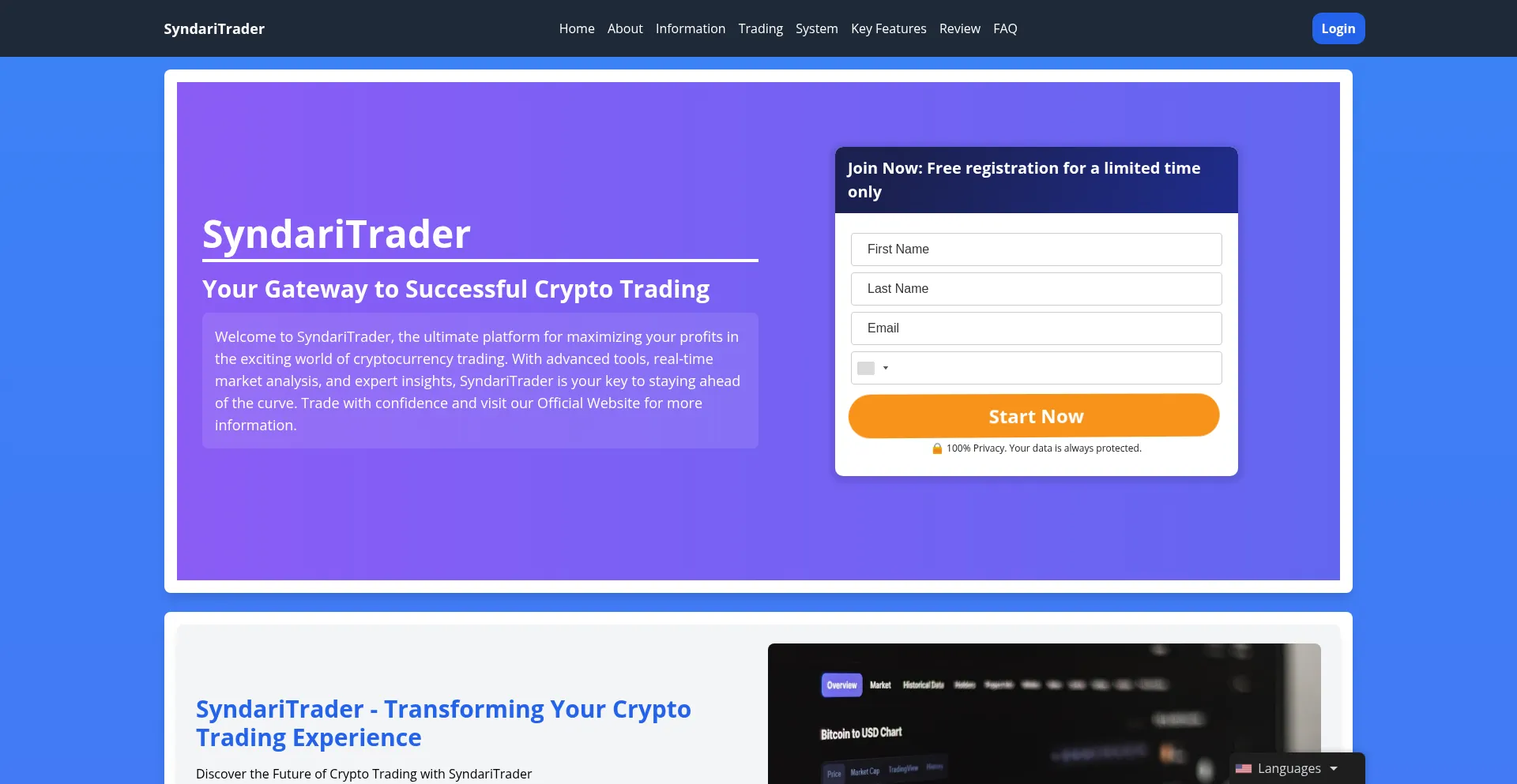 Website screenshot of Syndaritrader.com