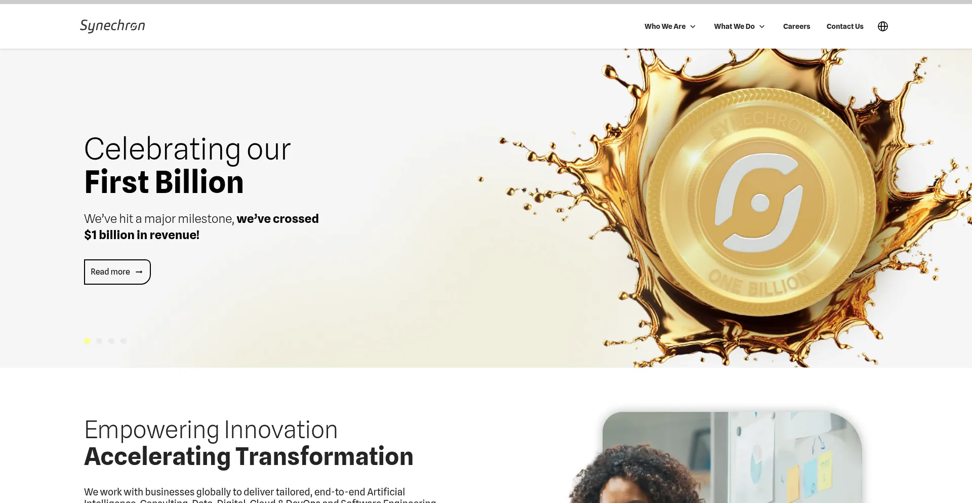 Website screenshot of Synechron.com